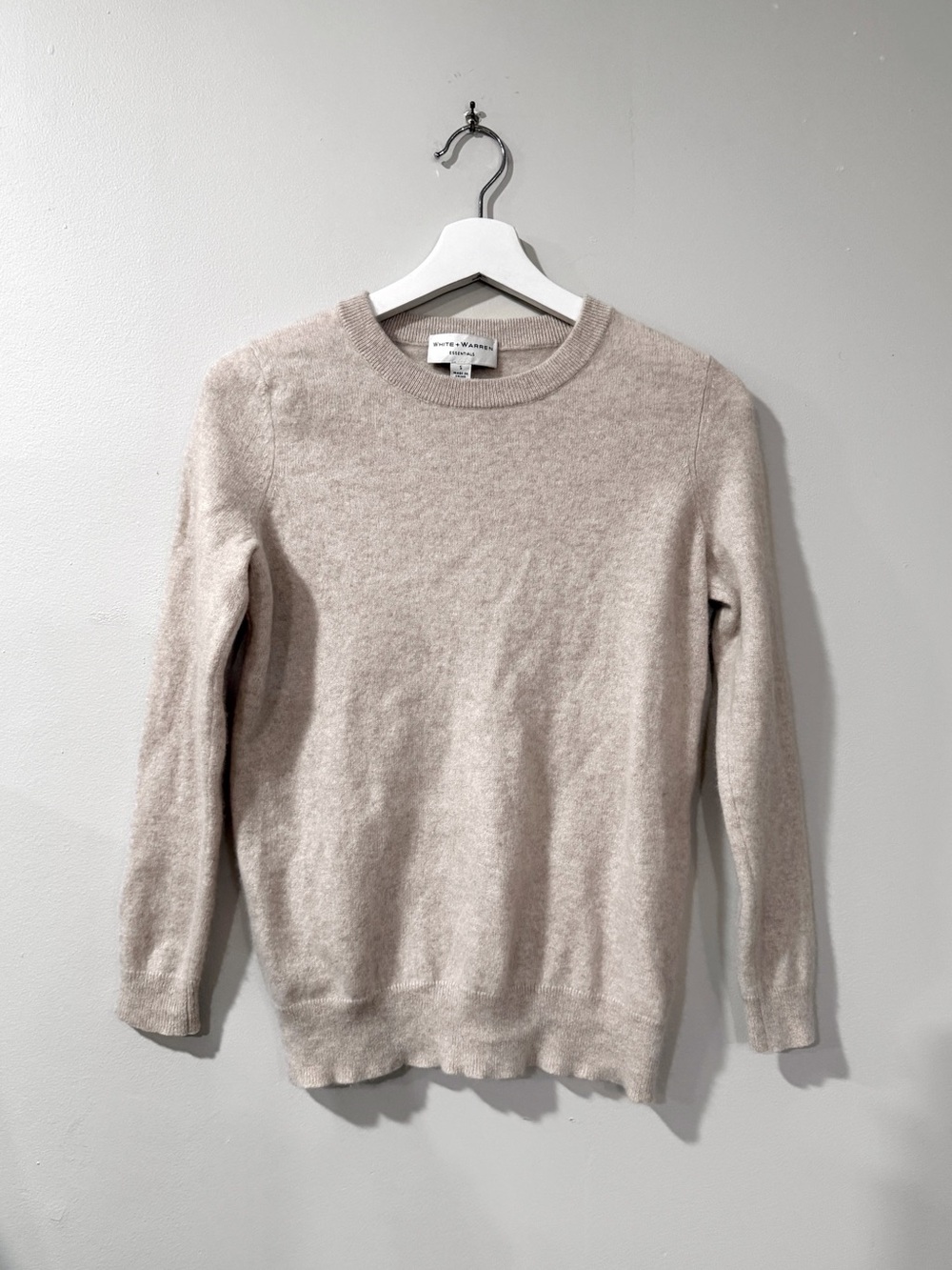 White + Warren Essentials Sweater Women S Beige 100% Cashmere Crewneck Quiet Lux